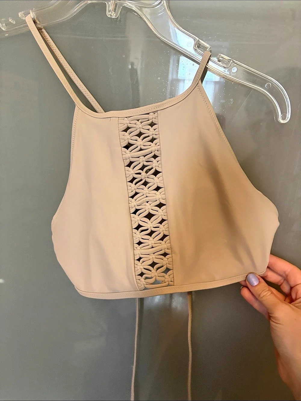 Beige Crochet-Front Bikini Top Like New